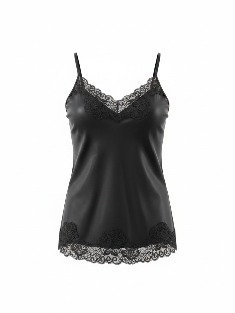 Limited Black Lace Trim Satin Camisole - Women Intimates Small